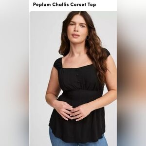 Torrid Plus Size 4X Challis Corset Top Deep Black Smocked Back New w/ Tags